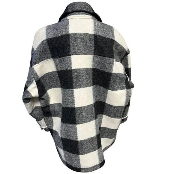 Abercrombie & fitch Oversized Jacket Women M Black White Buffalo Plaid Shacket - Picture 4 of 9